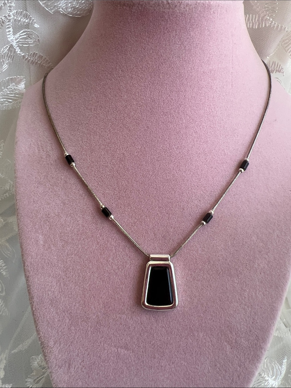 Carolina Herrera Silver Necklace with Black Onyx Accents